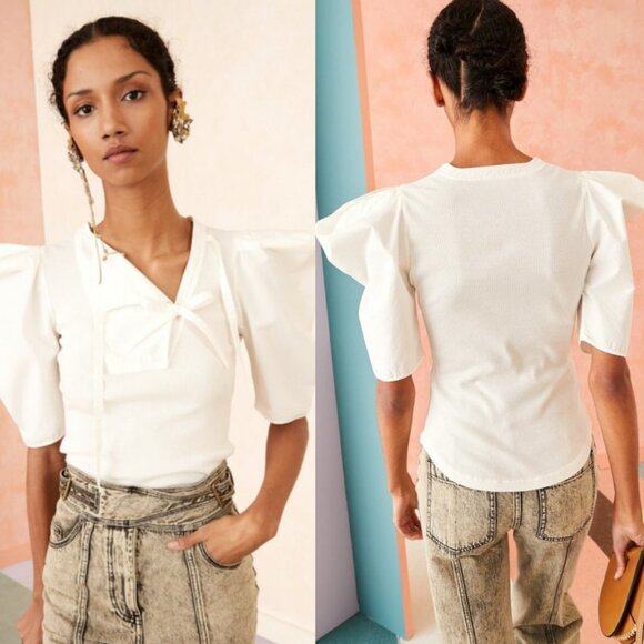 NEW Ulla Johnson Blair Top Eclipse White Size P or XS Puff Shoulder Blouse Boho - Picture 2 of 11